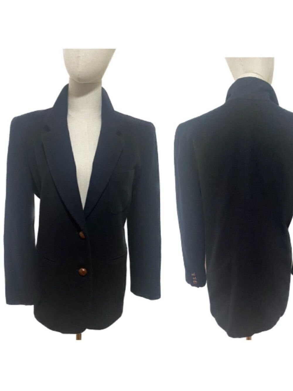80s CHARTER CLUB WOOL BLACK BLAZER MINIMALIST W LEATHER BUTTONS NORMCORE SZ 6P